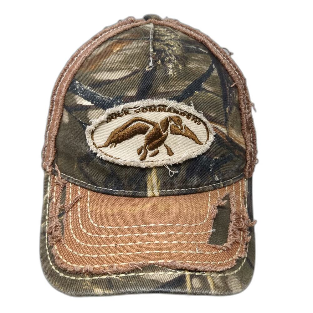 Duck Commander 5 Panel Green Camo One Size Distressed Strapback Hunting Hat